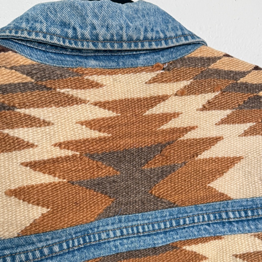 Vintage 90s Denim Jean Trucker Jacket with Western Aztec Tribal Design - Picture 9 of 12